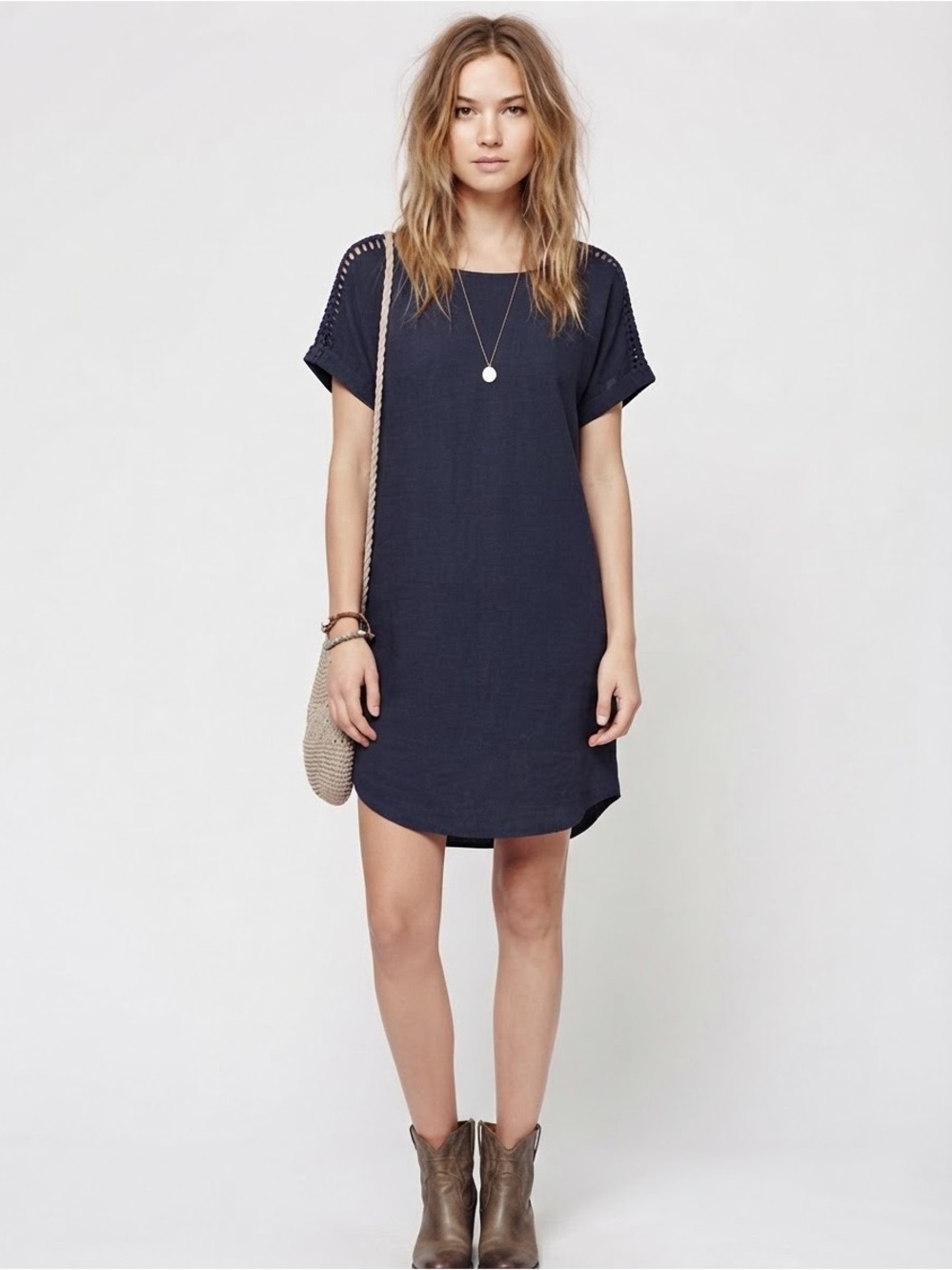 Gentle Fawn Navy Blue Braided Shoulder Slip Dress Size Small Coastal